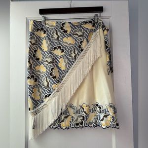 Paul & Joe cream fringe side tie skirt, size L/10/12 French size 42